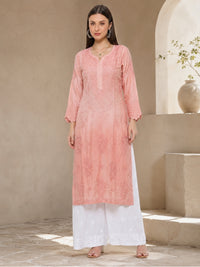Modal Satain Cutwork Women’s Long Kurta - Rose Pink
