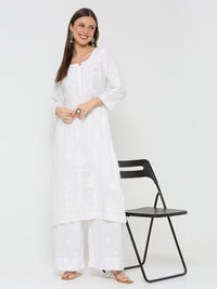 Fenal Chikankari Modal Straight Kurta - White