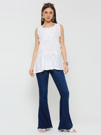 Cotton Chikankari Solid Women's short Kurta - White