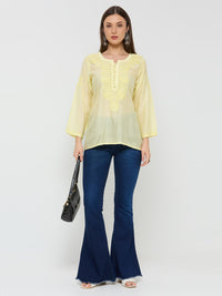 Chanderi Chikankari Solid Women's Short Kurta