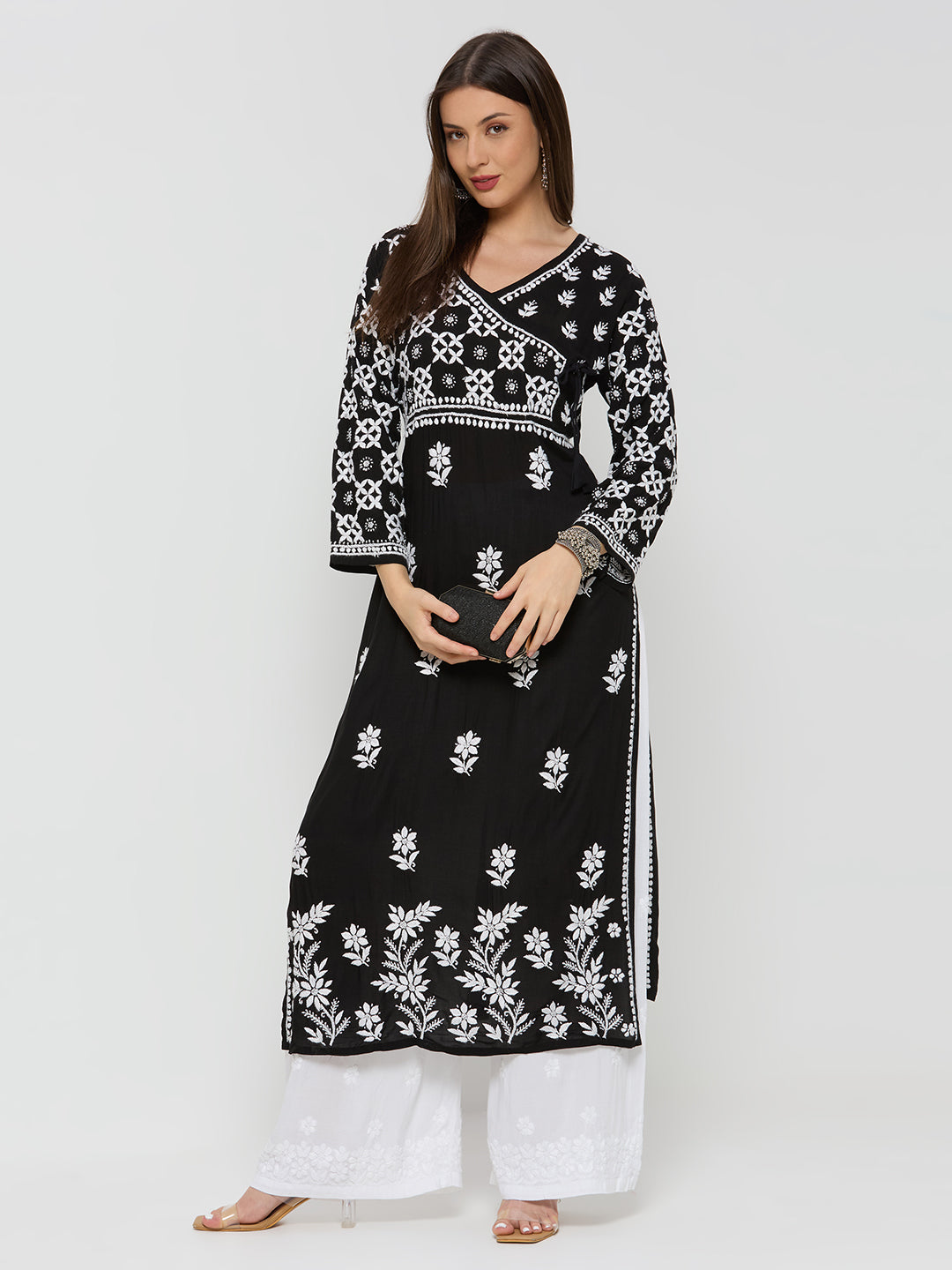 Kashish Chikankari Modal Straight Kurta - Black