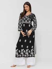 Kashish Chikankari Modal Straight Kurta - Black