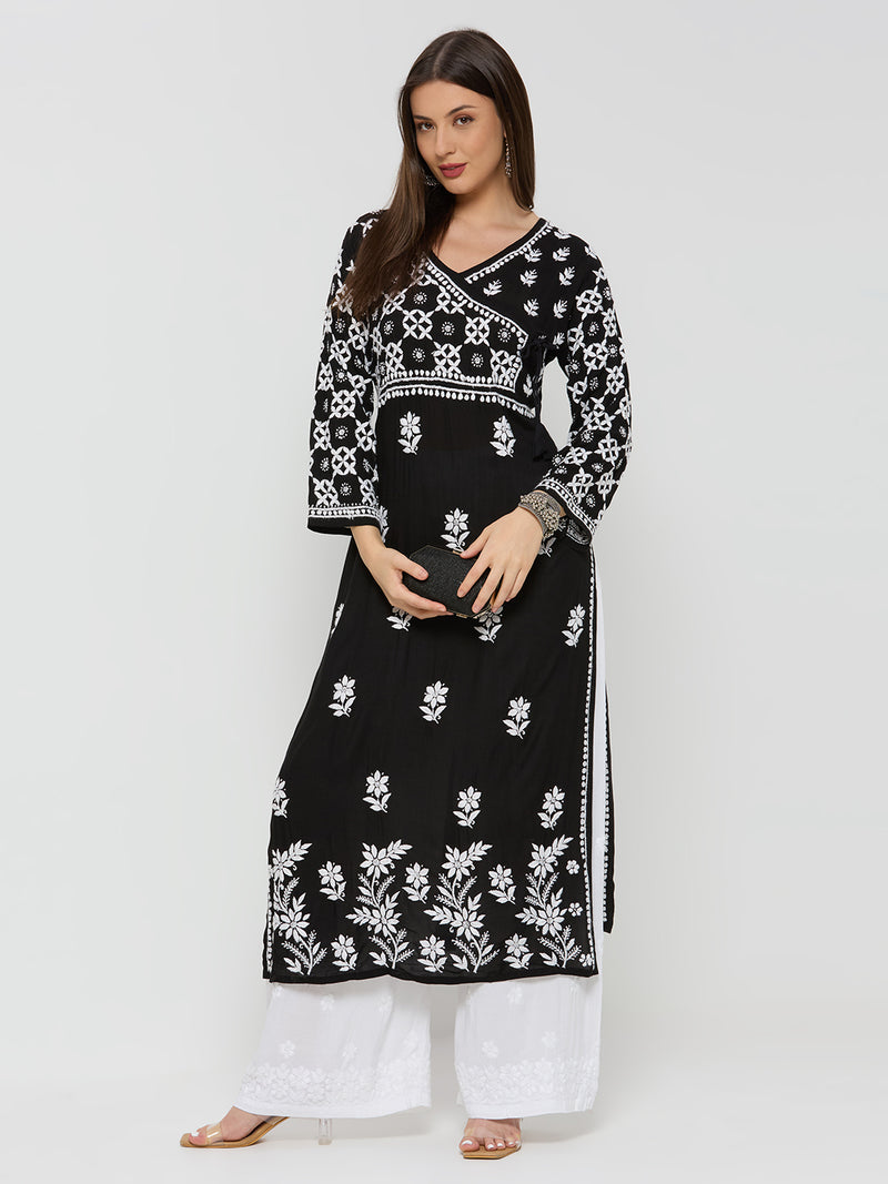 Kashish Chikankari Modal Straight Kurta - Black