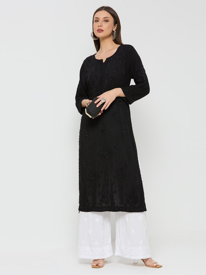 Modal Straight Women Chikankari Kurta - Black