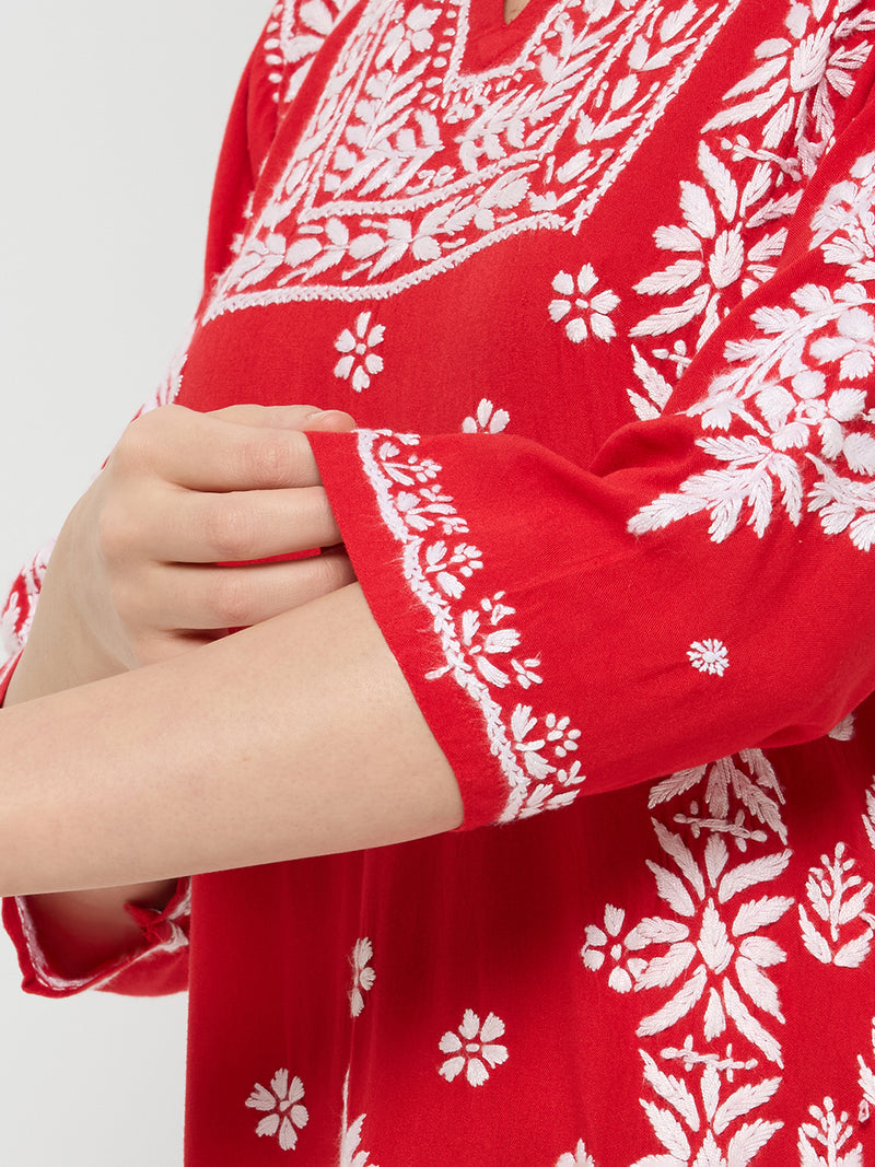Rayon Chikankari Solid Women's Short Kurta