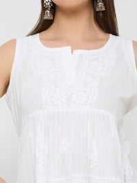Cotton Chikankari Solid Women's short Kurta - White