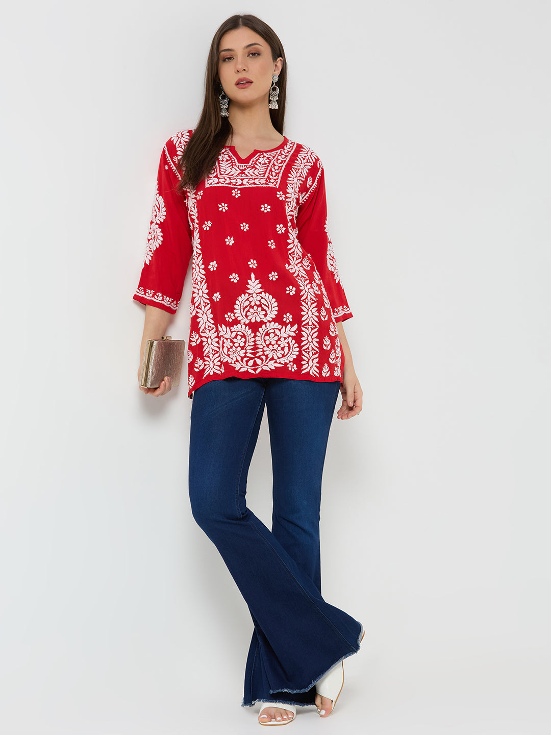Rayon Chikankari Solid Women's Short Kurta