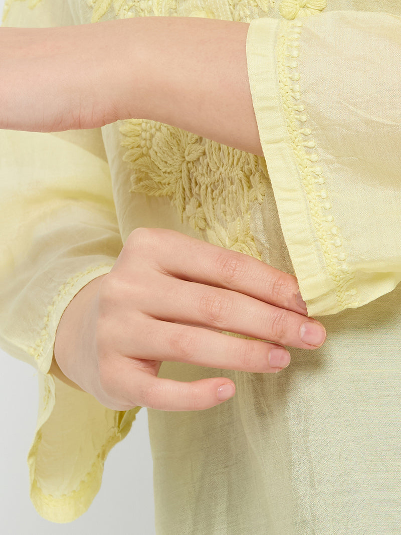 Chanderi Chikankari Solid Women's Short Kurta