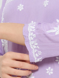 Rayon Chikankari Solid Women's Short Kurta - Lavender