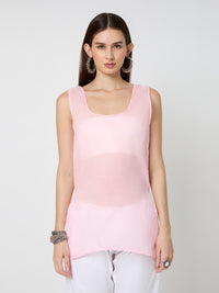 Georgette Chikankari Long Kurta With Slip - Pink