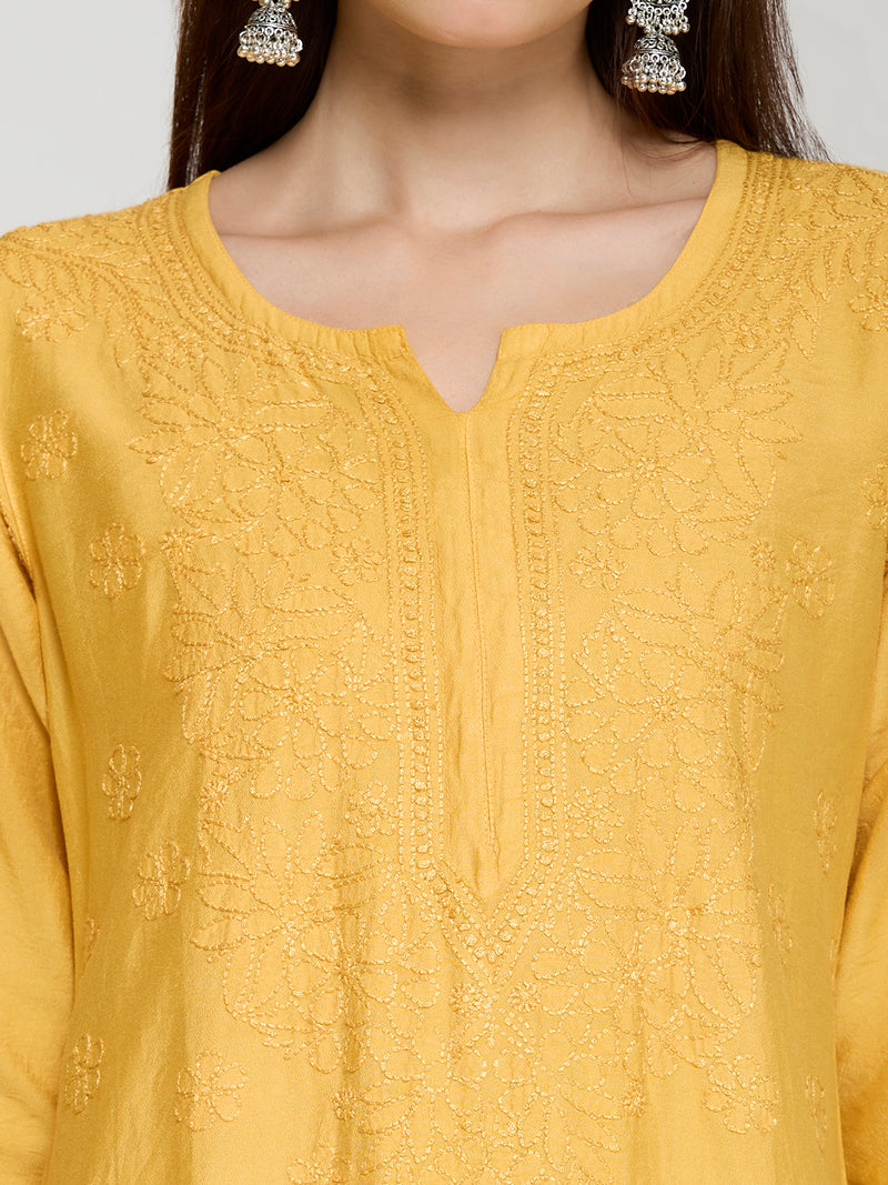 Chanderi Cordset Chikankari - Mustard