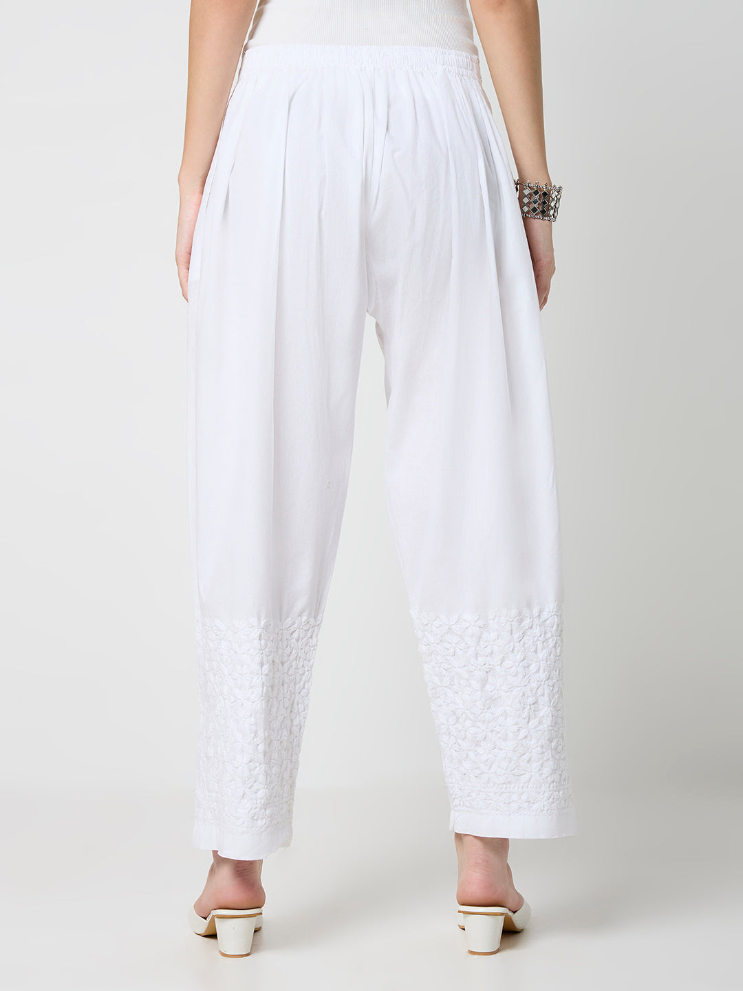 Afghani Chikankari Solid Women's Palazzo - White