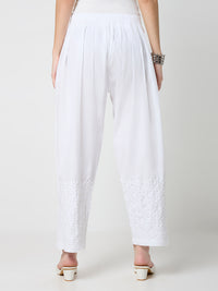 Afghani Chikankari Solid Women's Palazzo - White