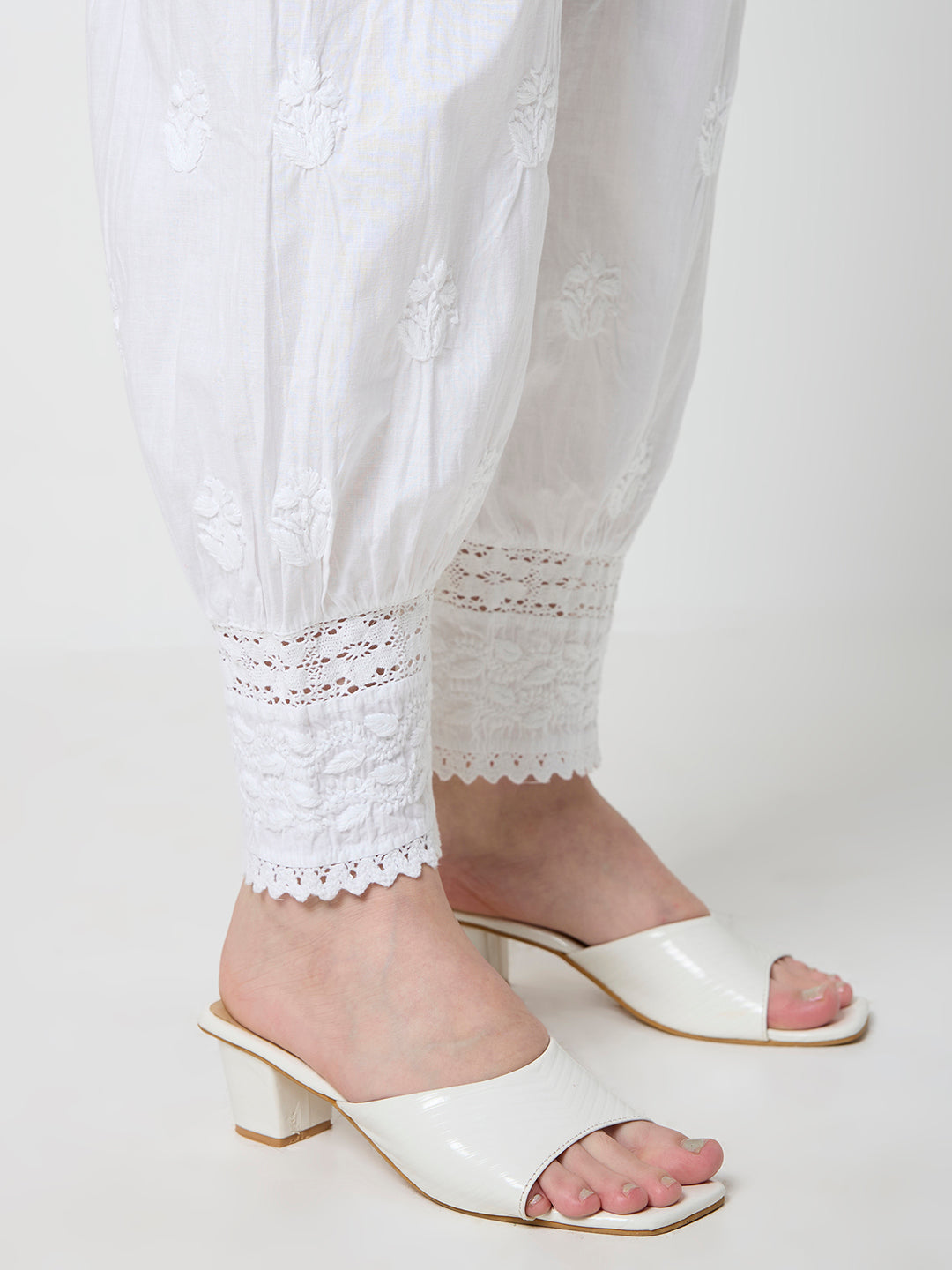 Afghani Chikankari Solid Women's Palazzo - White