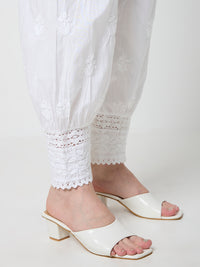 Afghani Chikankari Solid Women's Palazzo - White
