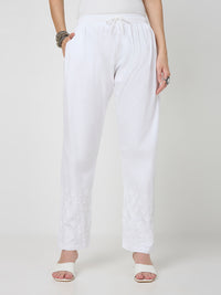 Rayon Chikankari Solid Women's Palazzo - White