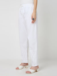 Rayon Chikankari Solid Women's Palazzo - White