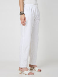 Rayon Chikankari Solid Women's Palazzo - White