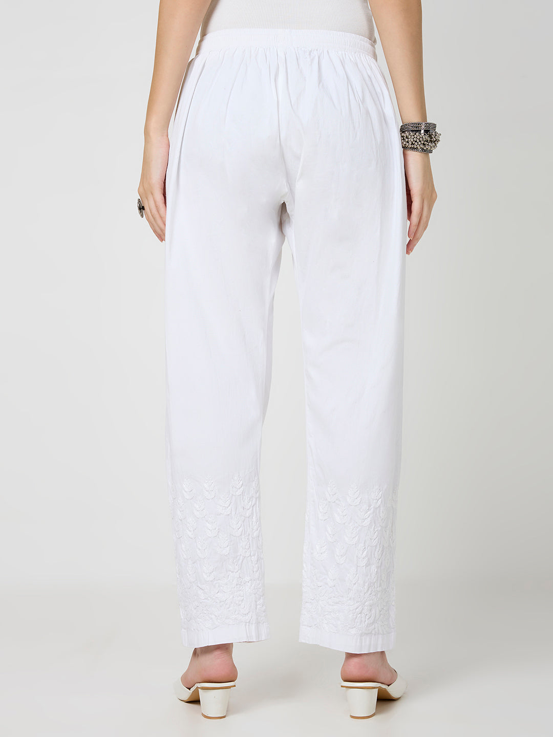Rayon Chikankari Solid Women's Palazzo - White