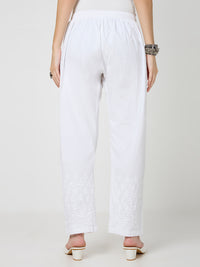 Rayon Chikankari Solid Women's Palazzo - White