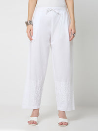 Cotton Chikankari Solid Women's Palazzo - White