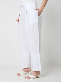Cotton Chikankari Solid Women's Palazzo - White