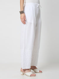 Cotton Chikankari Solid Women's Palazzo - White