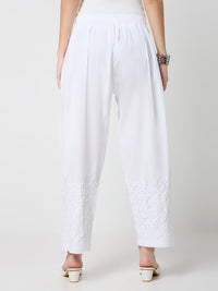 Cotton Chikankari Solid Women's Palazzo - White