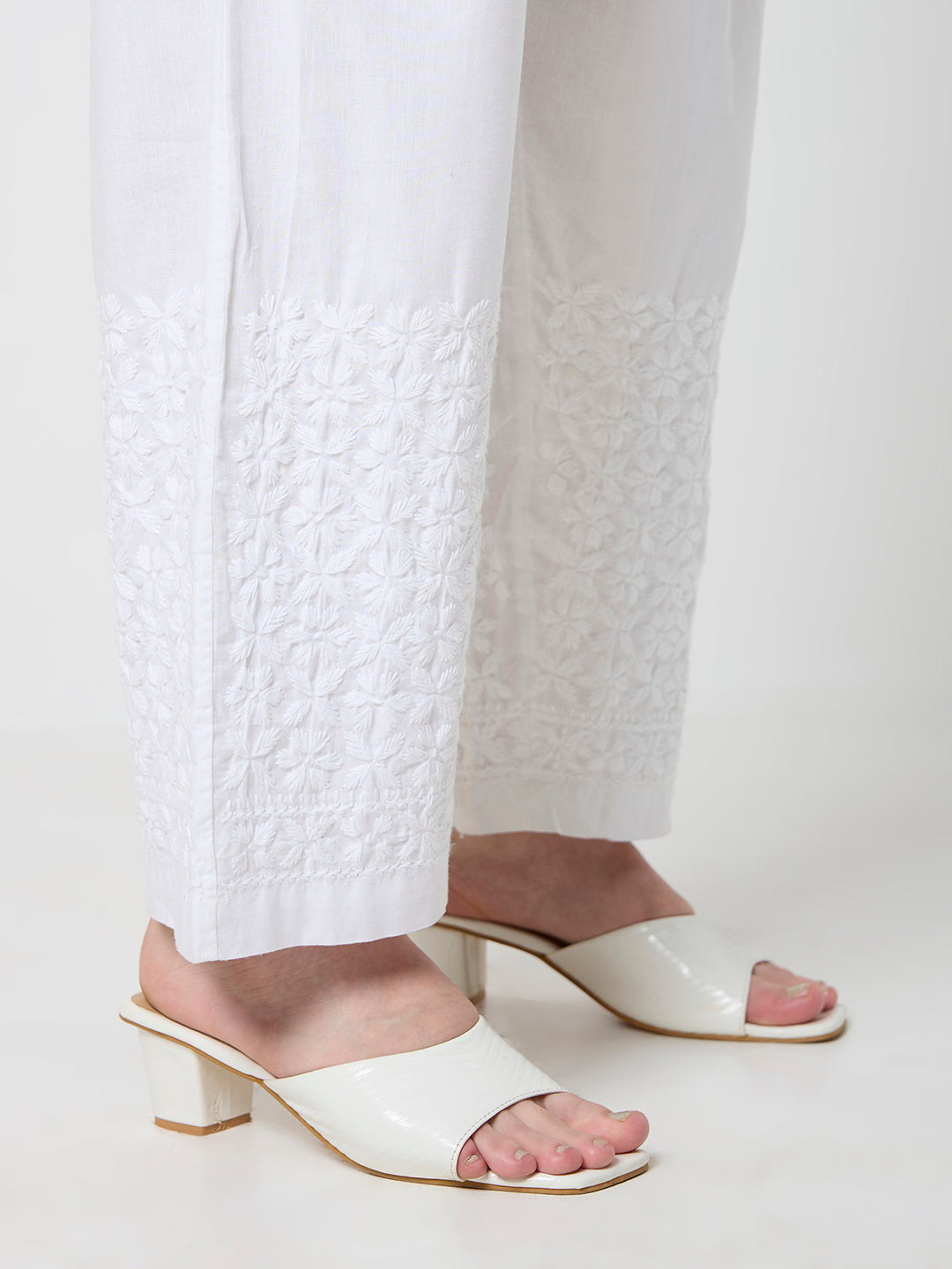 Cotton Chikankari Solid Women's Palazzo - White