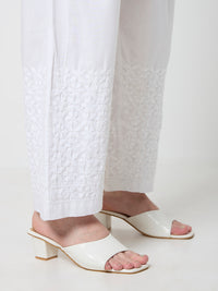 Cotton Chikankari Solid Women's Palazzo - White