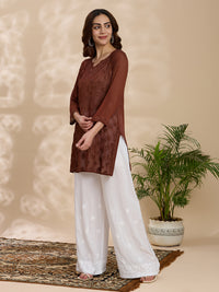 Viscose Georgette Solid Women’s Short Kurta – Brown