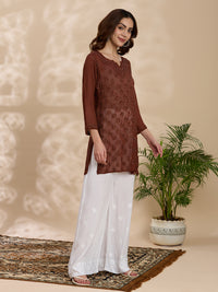 Viscose Georgette Solid Women’s Short Kurta – Brown
