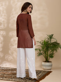 Viscose Georgette Solid Women’s Short Kurta – Brown