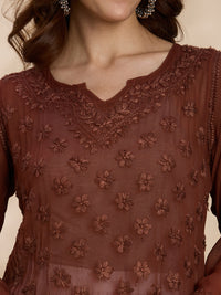 Viscose Georgette Solid Women’s Short Kurta – Brown