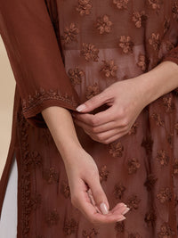 Viscose Georgette Solid Women’s Short Kurta – Brown
