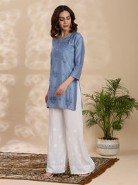 Modal Chanderi Solid Women's Short Kurta - Grey