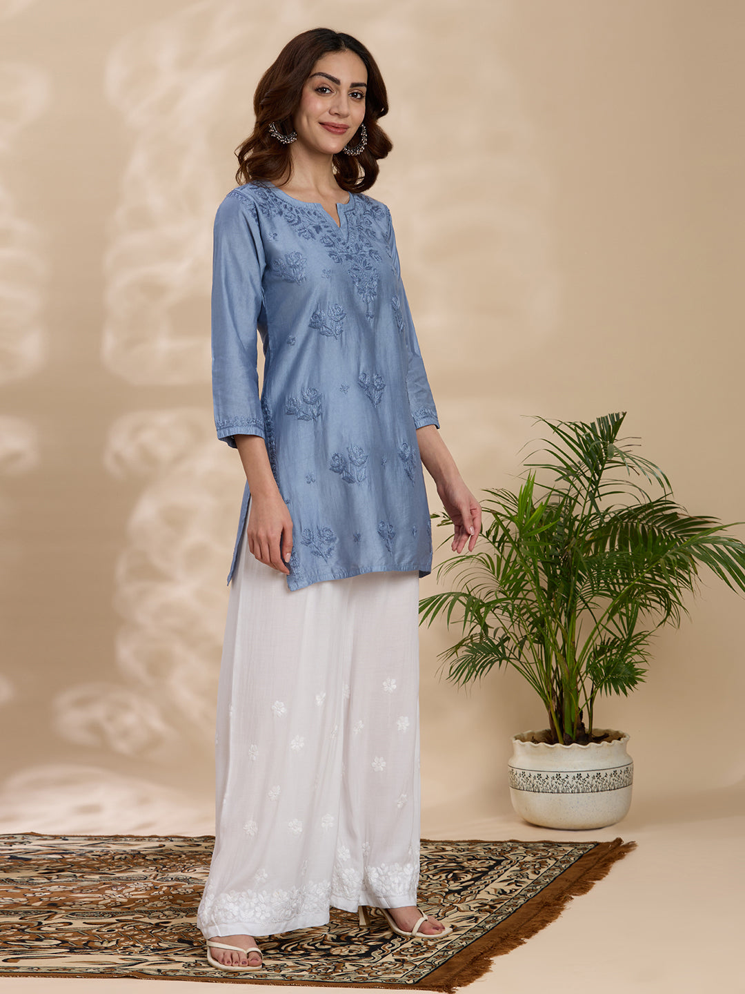 Modal Chanderi Solid Women's Short Kurta - Grey