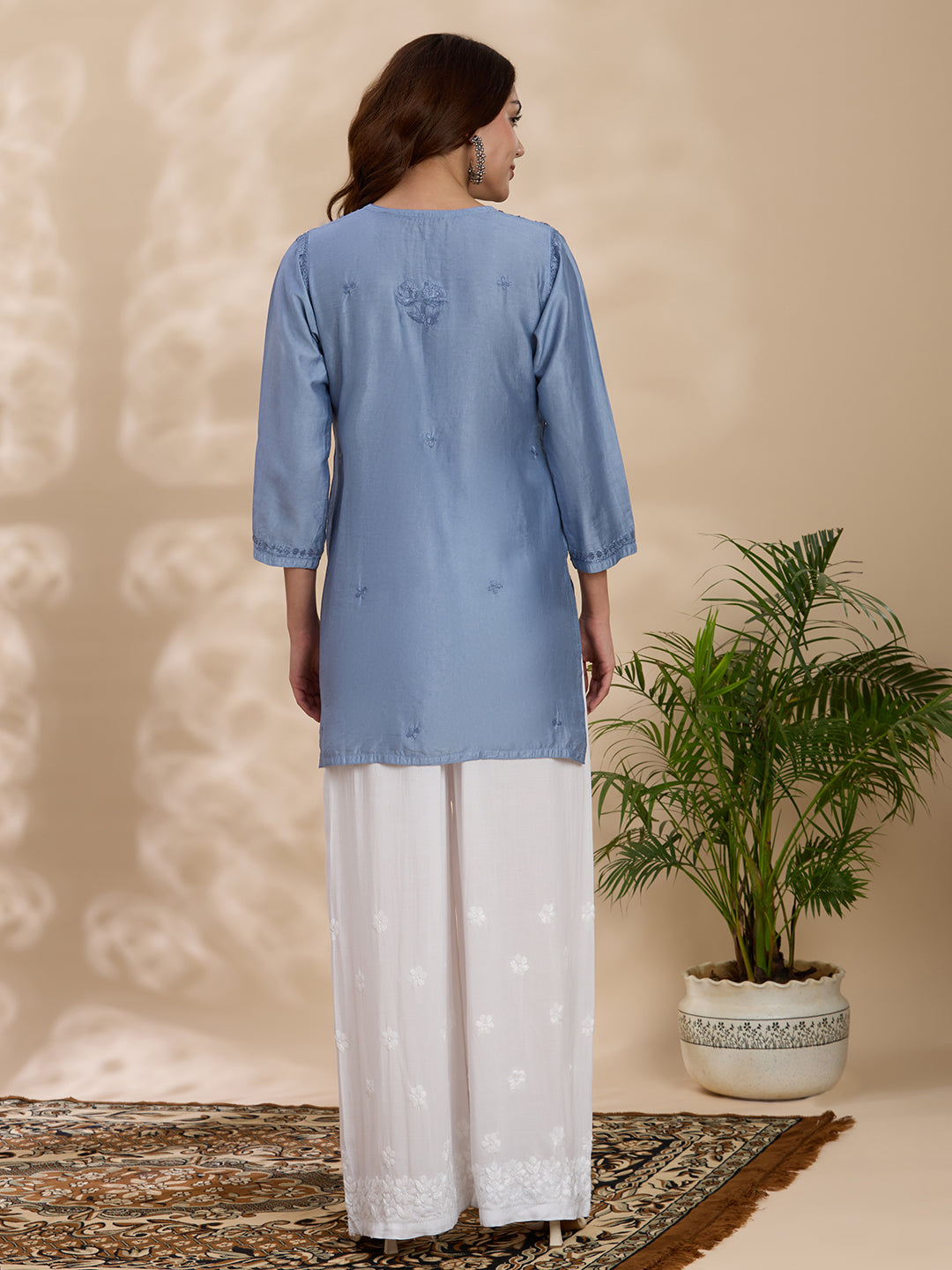Modal Chanderi Solid Women's Short Kurta - Grey