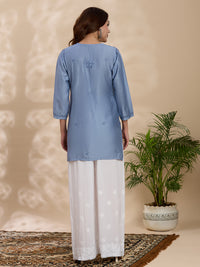 Modal Chanderi Solid Women's Short Kurta - Grey