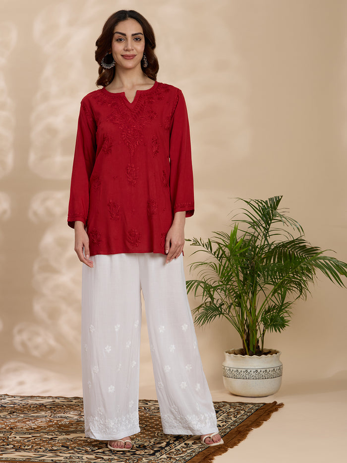 Rayon Viscose Solid Women’s Short Kurta – Red
