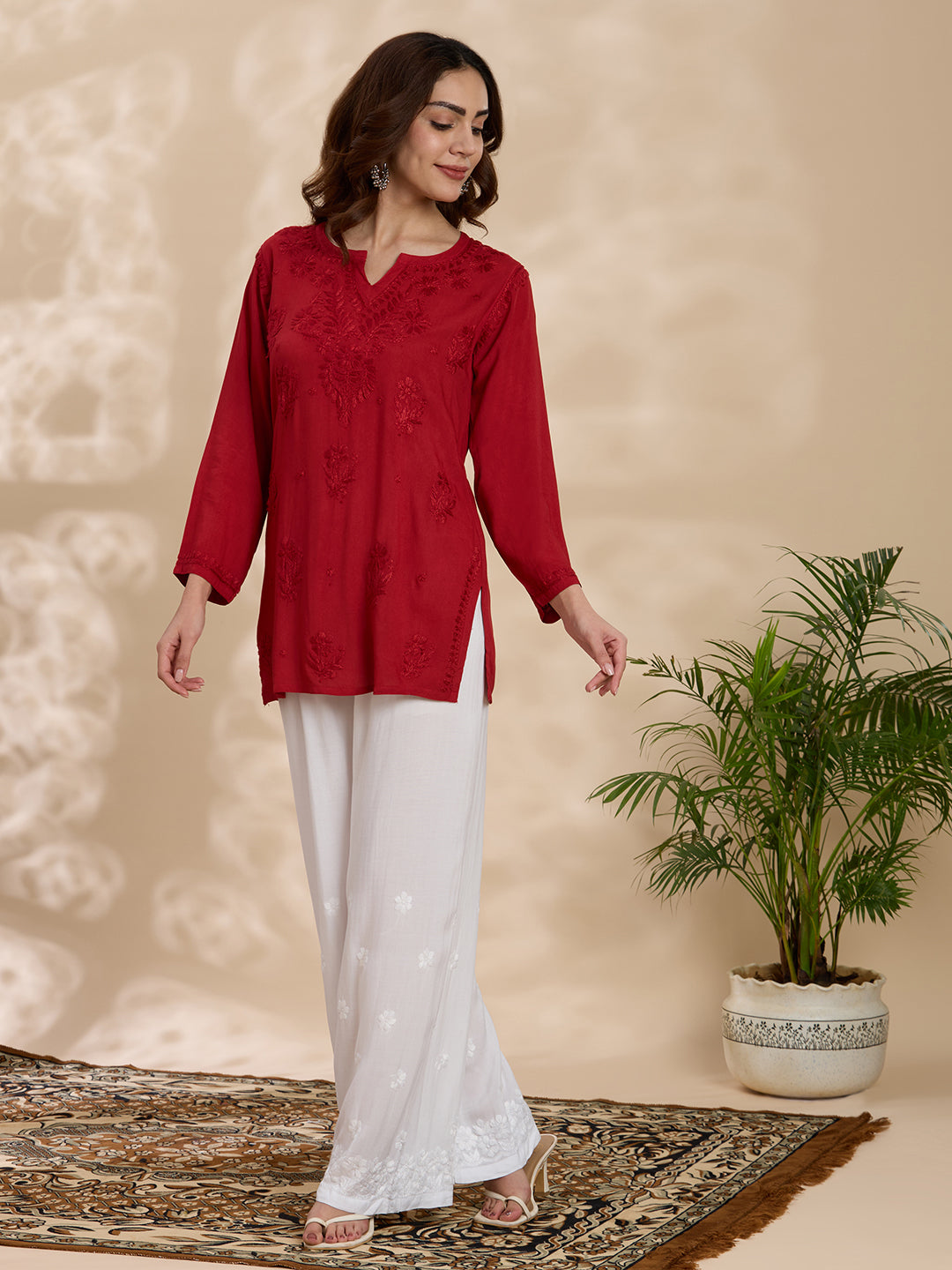 Rayon Viscose Solid Women’s Short Kurta – Red