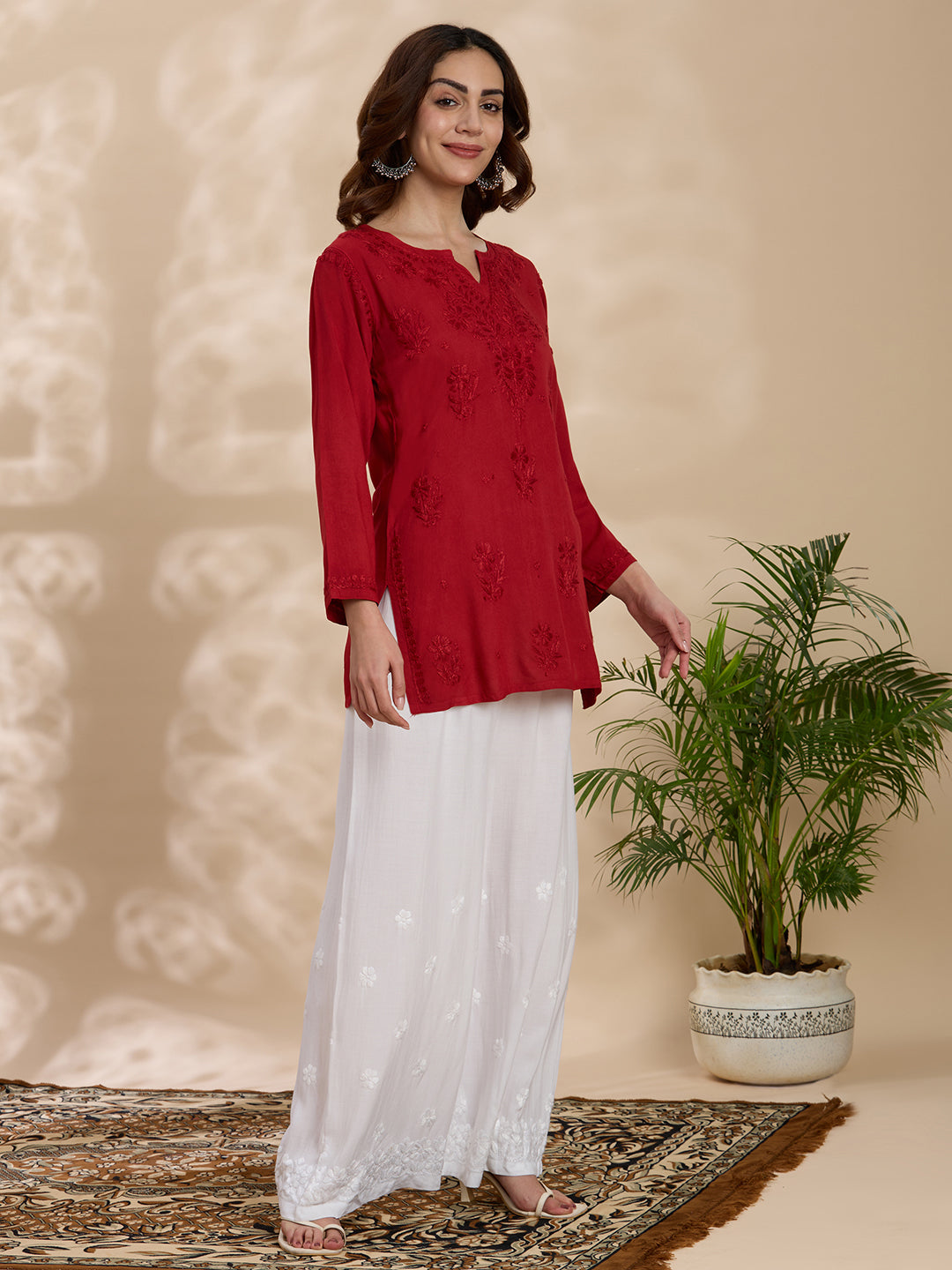 Rayon Viscose Solid Women’s Short Kurta – Red