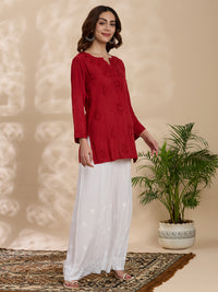 Rayon Viscose Solid Women’s Short Kurta – Red