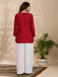 Rayon Viscose Solid Women’s Short Kurta – Red