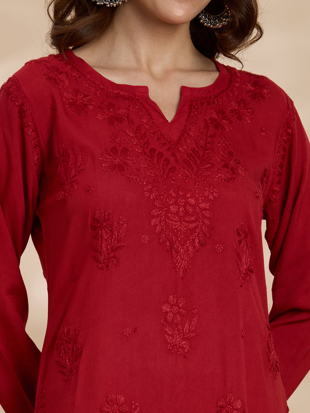 Rayon Viscose Solid Women’s Short Kurta – Red