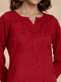 Rayon Viscose Solid Women’s Short Kurta – Red