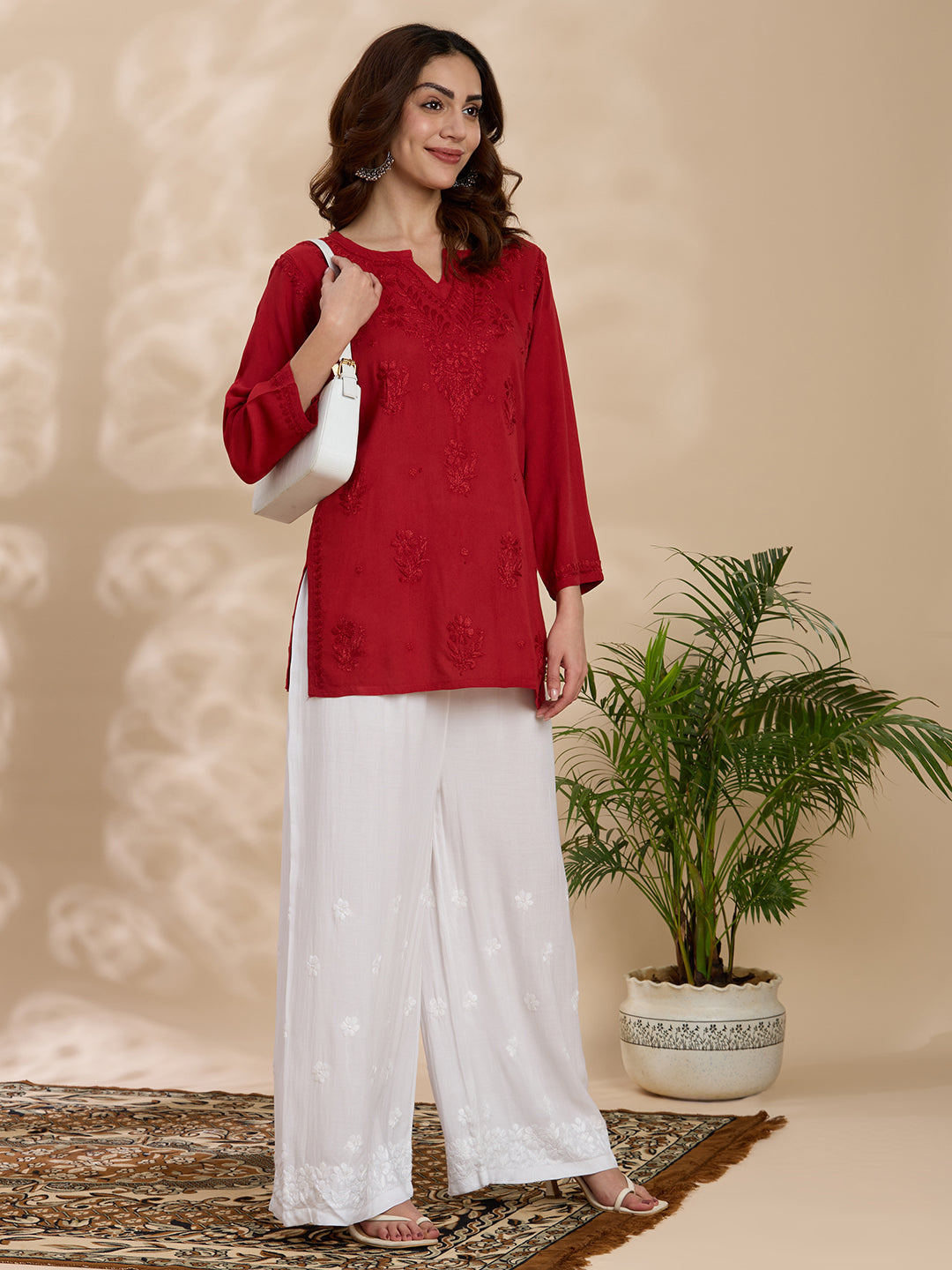 Rayon Viscose Solid Women’s Short Kurta – Red