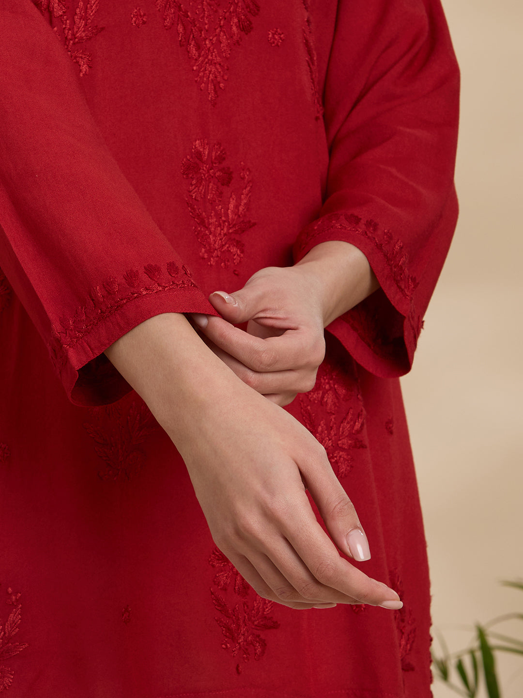 Rayon Viscose Solid Women’s Short Kurta – Red