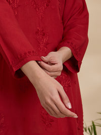 Rayon Viscose Solid Women’s Short Kurta – Red