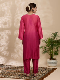 Women Wine Chanderi Chikankari Embroidered Kurta